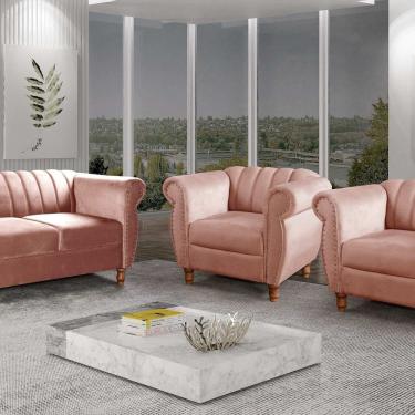 Imagem de Conjunto Realeza Sofá com Poltronas Chesterfield Decoração Rose