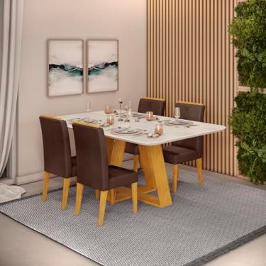 Imagem de Conjunto Sala de Jantar 4 Cadeiras Tampo Sem Vidro 170x90 Dj Móveis Kiara Cedro Quartzo Yasmin Veludo Moca