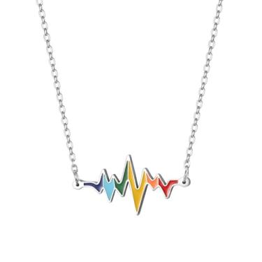 Imagem de Blowin Colar colorido de batimento cardíaco de aço inoxidável, pingentes de coração para enfermeiras, médicas, estudantes de pós-graduação, Aço inoxidável, Sem Pedra Preciosa