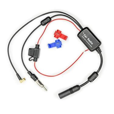 Imagem de POBADY Car FM/AM Amplificador de Sinal de Antena Booster DIN Fêmea para DIN Macho para SMB Fêmea 12V Ângulo Reto Adaptador de Antena de Rádio Digital Booster para Carros