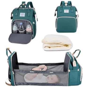 Imagem de Mochila Bolsa Maternidade Impermeável Térmica que Vira Berço com Trocador de Fraldas (VERDE)
