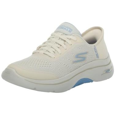Imagem de Skechers Tênis feminino Go Walk Arch Fit 2.0 Valencia Hands Free Slip-ins, Natural/azul claro, 38
