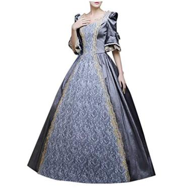 Imagem de Masbird Vestido Renascentista Feminino Plus Size Rococó Vestido Maria Antonieta Vestidos de Baile Vestido do Período Renascentista Vestido Medieval, Cinza, XGG