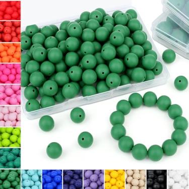 Imagem de NUKAYAI 70 contas de silicone de 15 mm de contas de silicone verde natalino para fabricação de chaveiros, contas redondas de silicone de borracha para fazer pulseiras e colar DIY (Natal verde)