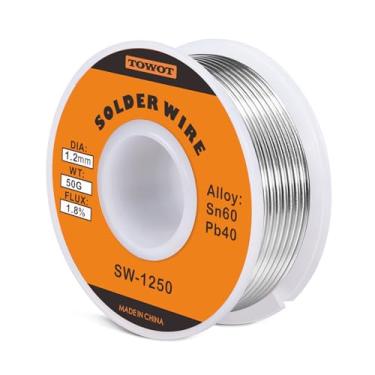 Imagem de TOWOT Fio de solda de núcleo de resina de chumbo de estanho para solda elétrica, conteúdo 1,8% de fluxo de solda Sn60-Pb40 (1,2 mm, 50 g). Apenas a TOWOT CA vende produtos genuínos