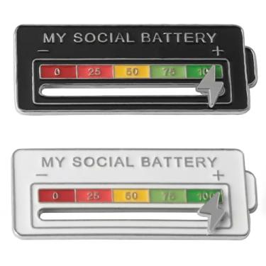 Imagem de Eglazsan Pino de bateria social - Broche de lapela criativo My Social Battery, esmalte divertido quantidade de eletricidade, EG-004, Liga de aço, Sem Pedra Preciosa