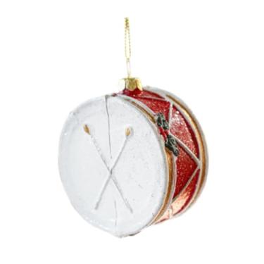 Imagem de Kokiya Pingente de Natal Decoração de Árvore de Natal Bonito Presente Decorativo Decoração de Natal Enfeite Pendurado para Sala de Estar Sala de Jantar, Tambor Vermelho E Branco, 7.5x8.5 Cm