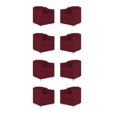 Imagem de Kit 08 Poltronas Decorativas Sala De Espera Clinica Tecido Cor:marsala
