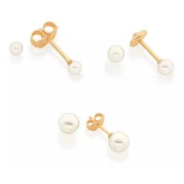 Imagem de Kit conjunto 3 brincos banhado ouro 3x 24k 18k e 22k femininos solitár