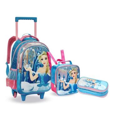 Imagem de Kit Mochila Rodinha Princesa Do Gelo Neve Infantil Menina - Denlex