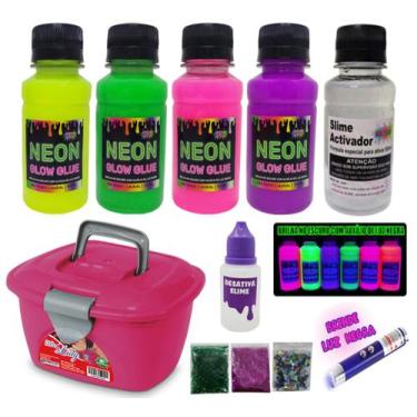 Imagem de Kit Slime Completo Cola Neon + Maletinha Rosa