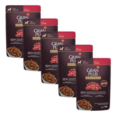 Imagem de KIT 5 Ração Úmida Gran Plus Gourmet Cães Adultos Carne 100g - Granplus