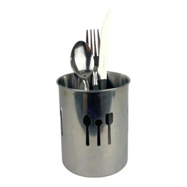 Imagem de Porta Talheres Suporte Escorredor Redondo De Inox 12,5cm - Kehome, 592