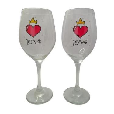 Imagem de Kit 2 Taças Coração Amor Casal Personalizada Vinho - Meta Atacado