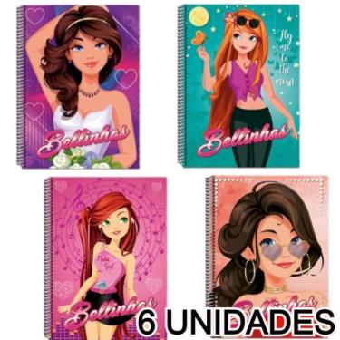 Imagem de Kit 6 Cadernos Espiral 80 Folhas Universitário Capa Dura Meninas - Mat