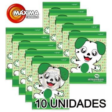 Imagem de Kit 10 Cadernos Brochurão 60 Folhas Alibombom Verde Capa Flexível - Ma