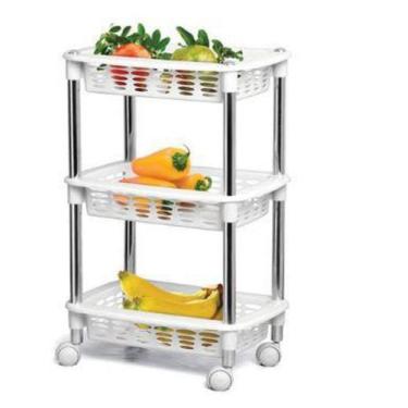 Imagem de Fruteira ret. tripla c/ rodizio branco - niquelart