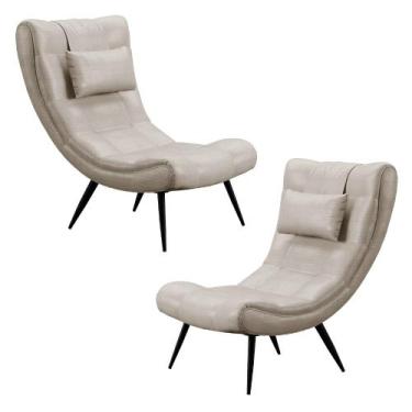 Imagem de Kit 2 Poltronas Decorativas Sala de Estar com Almofada e Pés Palito Lo