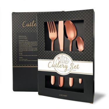 Imagem de Jogo De Talheres Inox Luxo, 8 Peças - Dourado, Preto E Rose. - Cutlery