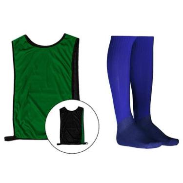 Imagem de Colete de Futebol Treino Jogo Dupla Face Verde/Preto + Par de Meião Li