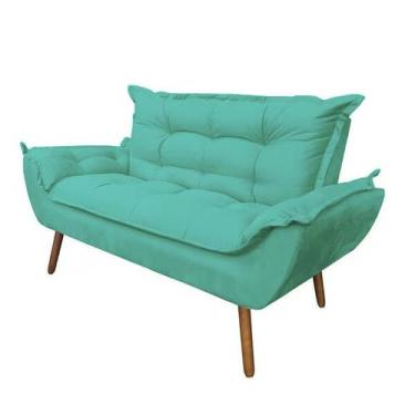 Imagem de Namoradeira Decorativa Opala Sala de Estar Tecido Suede Azul Turqueza 