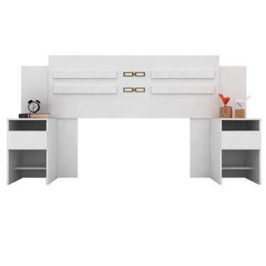 Imagem de Cabeceira de Casal Acapulco Branco com Mesa de Cabeceira Apoio Quarto 