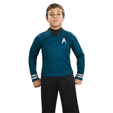 Imagem de Fantasia infantil de luxo com camisa azul do filme Star Trek com Dickie, calça com botas anexadas e broche de emblema, médio