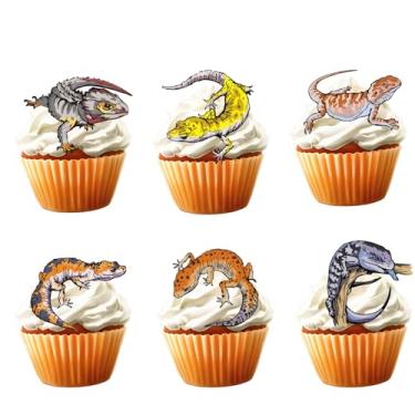 Imagem de 18pcs Leopard Gecko Cupcake Toppers for Boys Girls Reptile Birthday Party Decorations Lizard Party Supplies Reptile Pet Cake Decorations