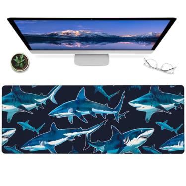 Imagem de ainori Tapete de mouse para jogos Shark Attack – Tapete de mesa de borracha antiderrapante de 30,5 x 80 cm com design arrojado de predador do oceano – Tapete grande estendido para escritório e casa –