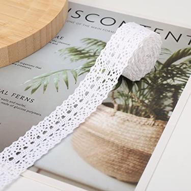 Imagem de HERZWILD Fita de renda de crochê com acabamento de renda de algodão branco de 21 metros de tecido decorativo para costura, artesanato, bricolage, álbuns, suprimentos de casamento (20 m branco)