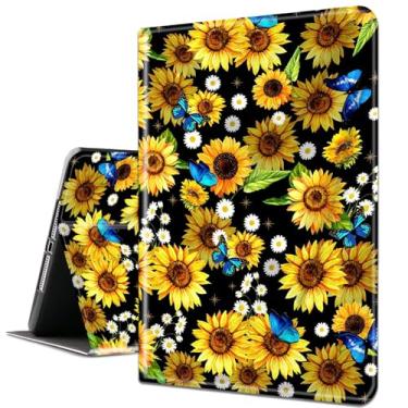 Imagem de Capa para Samsung Galaxy Tab S6 Lite 10,4 polegadas 2022/2020 modelo (SM-P610/P613/P615/P619), capa inteligente de couro PU com suporte e hibernação automática - girassóis e borboleta