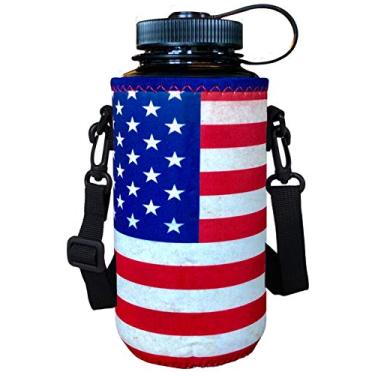 Imagem de Porta-garrafas de água de neoprene Koverz, suporte de garrafa de água | 4 tamanhos | Grande 61 – 30 oz 750 mL | GG 81 – 102 ml 1200 mL | 1,8 litros | 128oz 1 galão | Escolha o seu estilo!, Vintage USA w/Strap, XL 32-40oz