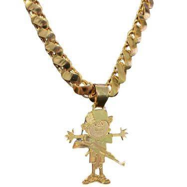 Imagem de Cordão Friso S 13Mm + Pingente Menino - Banhado A Ouro