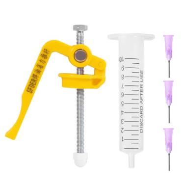 Imagem de Dispensador manual de cola de fluxo de solda, dispensador de pasta de solda durável com êmbolo e 3 agulhas de distribuição, dispensador de seringa de 10cc para ferramentas de reparo de solda de pasta