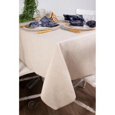 Imagem de Toalha de Mesa Quadrada em Tecido Jacquard Bege Marfim Falso Liso Trad
