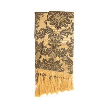 Imagem de Manta para sofá em Tecido Jacquard Preto e Dourado Medalhão Tradiciona