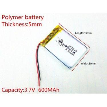 Imagem de Bateria 600mah 3,7 503040 5mm X 30mm X 40mm 2 Fios - KMIG