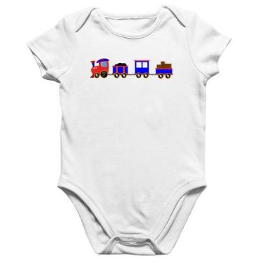Imagem de Body Bebê Algodão Trenzinho Azul - Foca na Moda, Branco, G