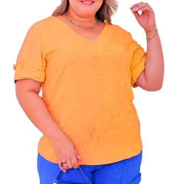 Imagem de Blusa Social Plus Size Feminina Camisa Manga Curta Botões Viscolinho -
