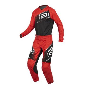 Imagem de Conjunto Asw Calça Camisa Image Spark 22 Vermelho Preto Trilha Motocro