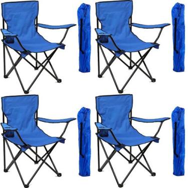 Imagem de 4 Cadeiras De Pesca Portatíl 120 Kg Dobrável C Porta Copo Praia Campin