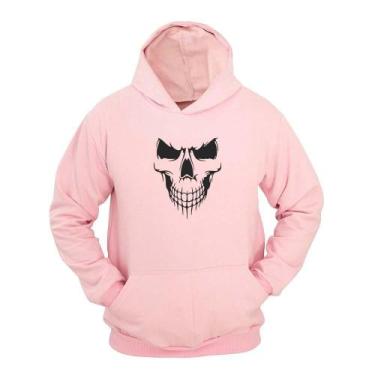 Imagem de Moletom Masculino Canguru Ragor Estampa Caveira Skull Capuz, Rosa, G