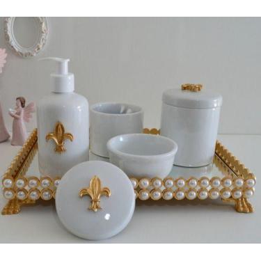 Imagem de Kit Higiene Porcelana Bebe Pote Gel Bandeja Perola Cotonete K056 - Cir