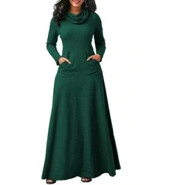 Imagem de Vestido Longo Mangas Longas Bolso Canguru - IND DA MODA, Verde, GG