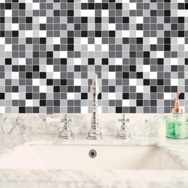 Imagem de Papel de parede autocolante pastilhas em tons degradê branco ao preto 