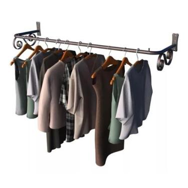 Imagem de Arara Fixa Parede Vintage De Roupas - Preta - 1 Metro - vale mixx