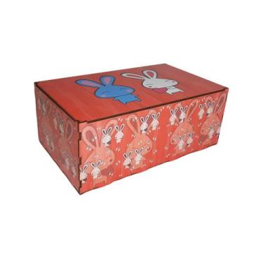 Imagem de Caixa Retangular Coelhinhos 25x15x10 Kit 10un Mdf Madeira Adesivado - 