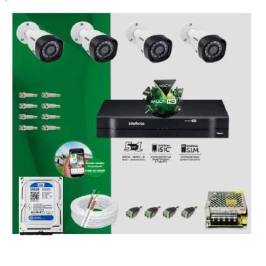 Imagem de Kit CFTV 4 Câmeras entelharas 1120B 720P 2,8mm DVR Intelbras MHDX Mult