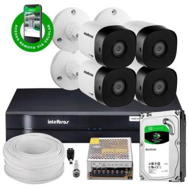Imagem de Kit Cftv 4 Câmeras 1120B Bullet 720P Dvr 8 Canais Intelbras Mhdx + Hd 