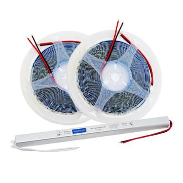 Imagem de Kit 2 Fita Led 1 Fonte 2835 5M 120 Led 12V Ip20 10W 3000K - Tradestar